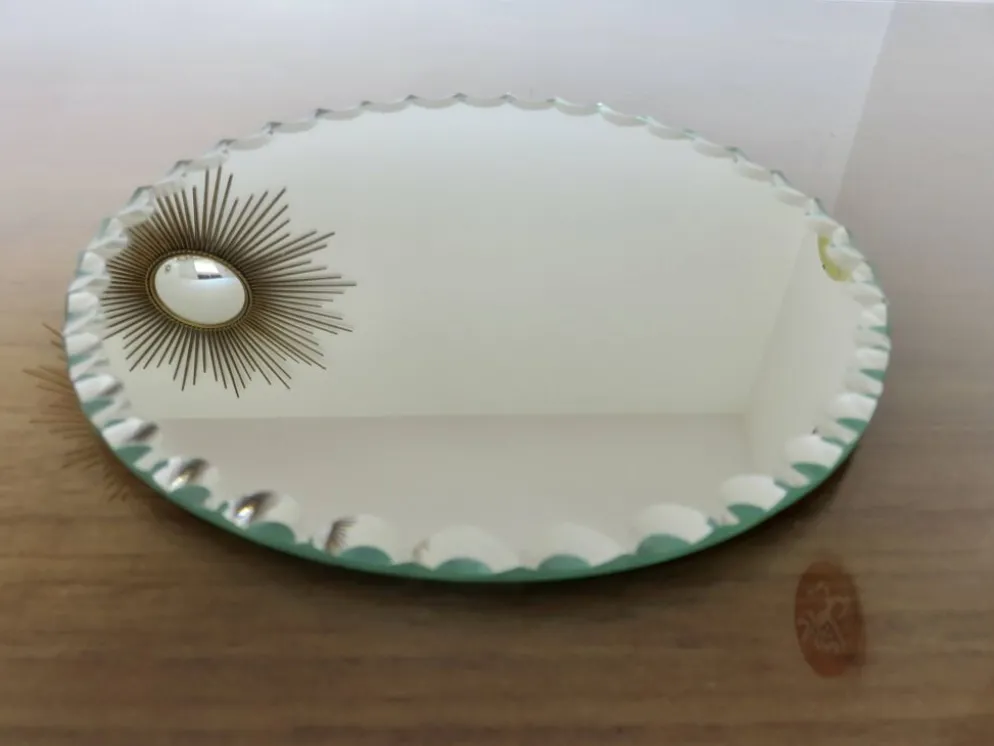 Ancien miroir rond, à poser, art déco, biseauté, années 40 50