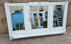 Ancien miroir - étagère triptyque en teck birman