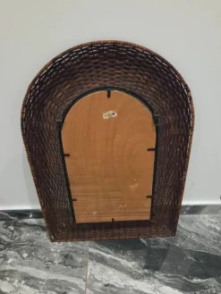 Ancien miroir vintage italien tressé en osier et fer