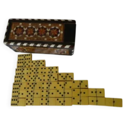 Ancienne Boîte 28 dominos en Marqueterie Syrie Vintage