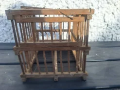 Ancienne cage en bois de transport d'oiseaux
