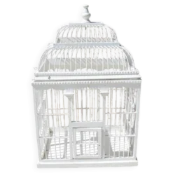 Ancienne cage à oiseau décorative en bois blanc