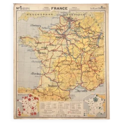 Ancienne carte scolaire Hachette 5, 1940 - France voies ferrées (trains)