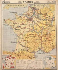 Ancienne carte scolaire Hachette 5, 1940 - France voies ferrées (trains)
