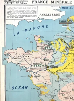 Ancienne carte scolaire Hatier Brunhes 32, 1940 - France minérale
