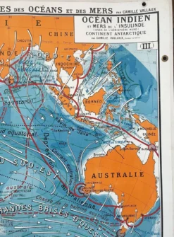 Ancienne carte scolaire Hatier 27, 1940 - Océan Indien, Antarctique