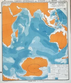 Ancienne carte scolaire Hatier 27, 1940 - Océan Indien, Antarctique
