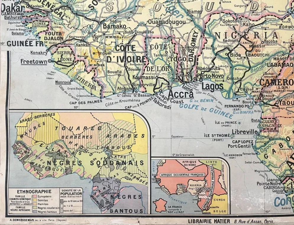 Ancienne carte scolaire Hatier 51, 1930, Afrique occidentale équatoriale