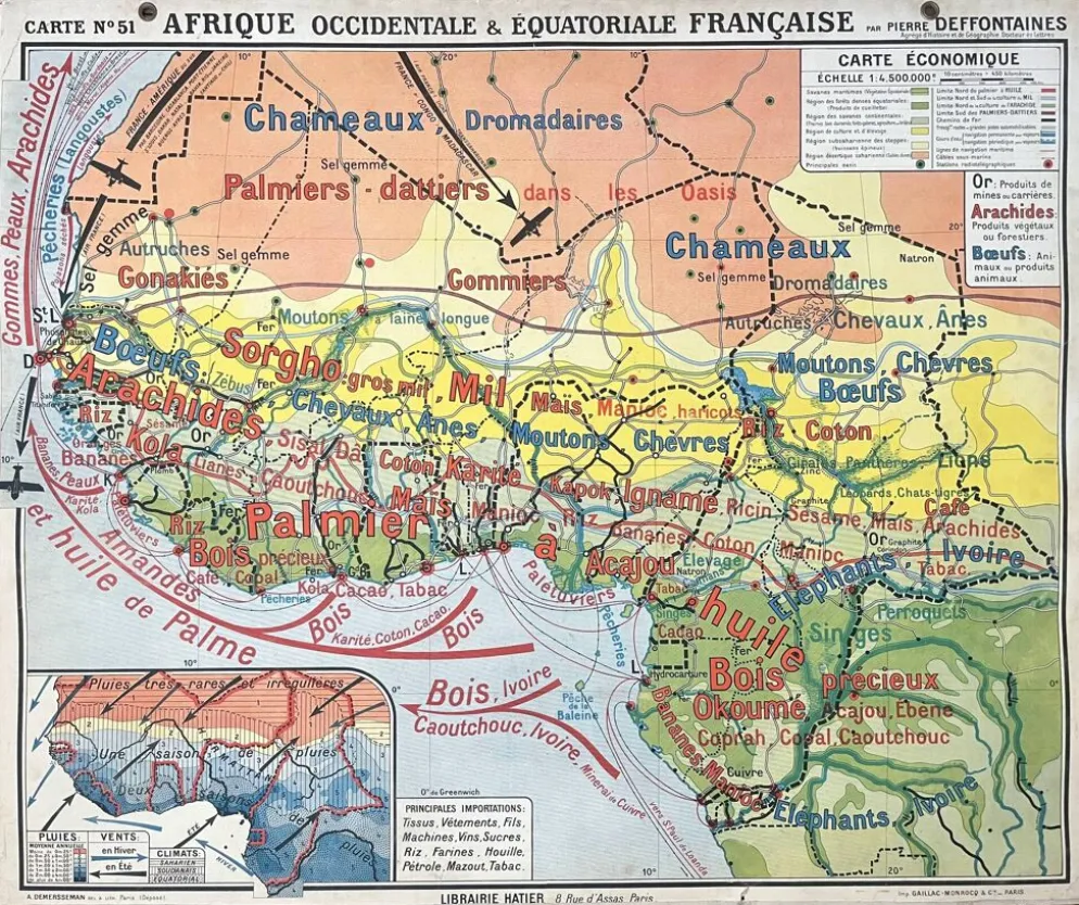 Ancienne carte scolaire Hatier 51, 1930, Afrique occidentale équatoriale