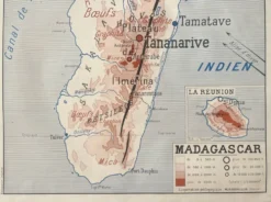 Ancienne carte scolaire Rossignol Nalliers, 1950 - Indochine, Madagascar