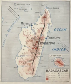 Ancienne carte scolaire Rossignol Nalliers, 1950 - Indochine, Madagascar