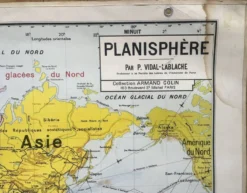 Ancienne carte scolaire Vidal-Lablache 322, 1960 - Planisphère monde, Out