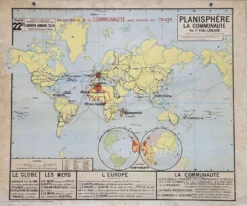 Ancienne carte scolaire Vidal-Lablache 22, 1958 - Planisphère, colonies