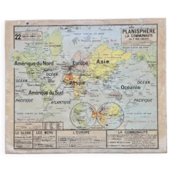 Ancienne carte scolaire Vidal-Lablache 22, 1958 - Planisphère, colonies