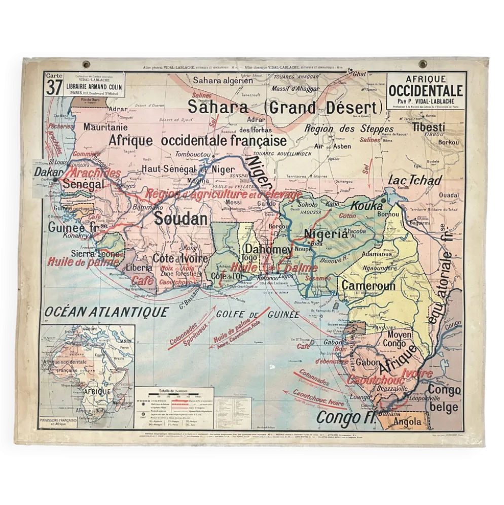 Ancienne carte scolaire Vidal-Lablache 37, T10, 1914 - Afrique occidentale