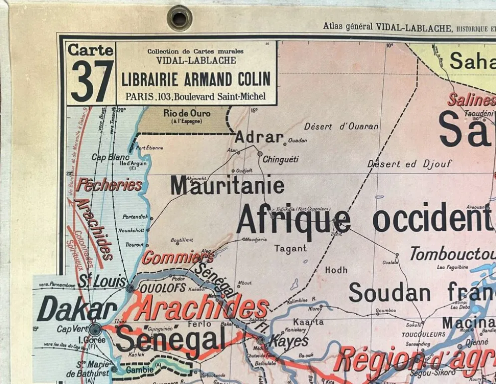 Ancienne carte scolaire Vidal-Lablache 37, T36, 1930 Afrique occidentale