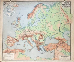Ancienne carte scolaire Vidal-Lablache Mézières 12, T33, 1910 Europe relief