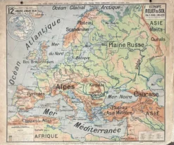 Ancienne carte scolaire Vidal-Lablache Mézières 12, T33, 1910 Europe relief