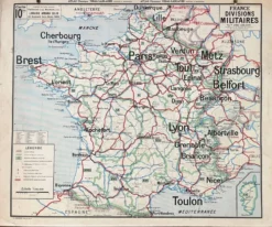 Ancienne carte scolaire Vidal-Lablache 10, T26, 1930 - Divisions militaires