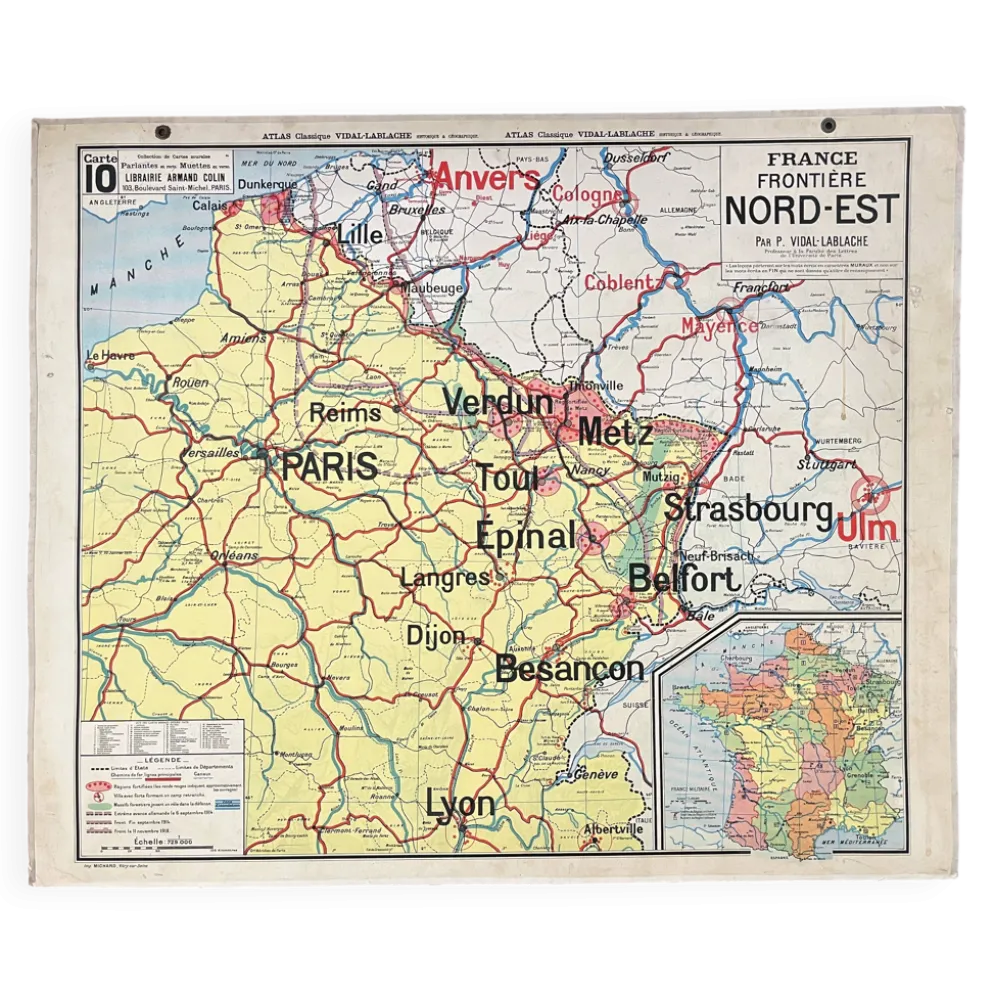 Ancienne carte scolaire Vidal-Lablache 10, T26, 1930 - Divisions militaires