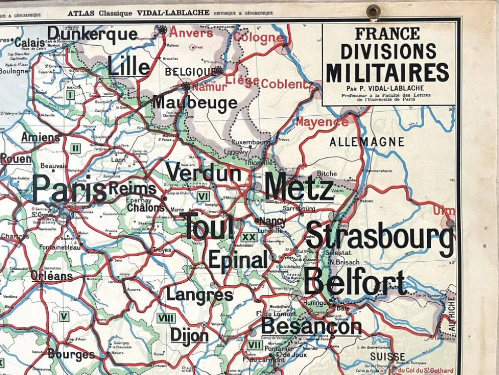 Ancienne carte scolaire Vidal-Lablache 10, T26, 1930 - Divisions militaires