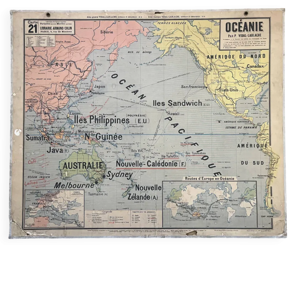 Ancienne carte scolaire Vidal-Lablache 21, Mézières T15, 1900 Océanie