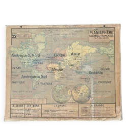 ancienne carte scolaire vidal-lablache 22, 1914 planisphère colonies