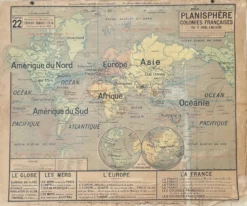 ancienne carte scolaire vidal-lablache 22, 1914 planisphère colonies