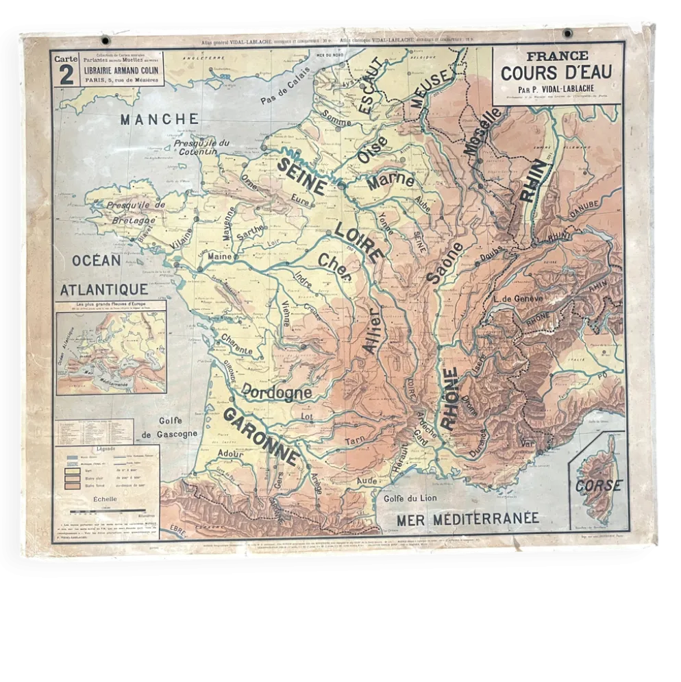 Ancienne carte Vidal Lablache 2, Mézières, T46, 1910 - France Cours d'eau