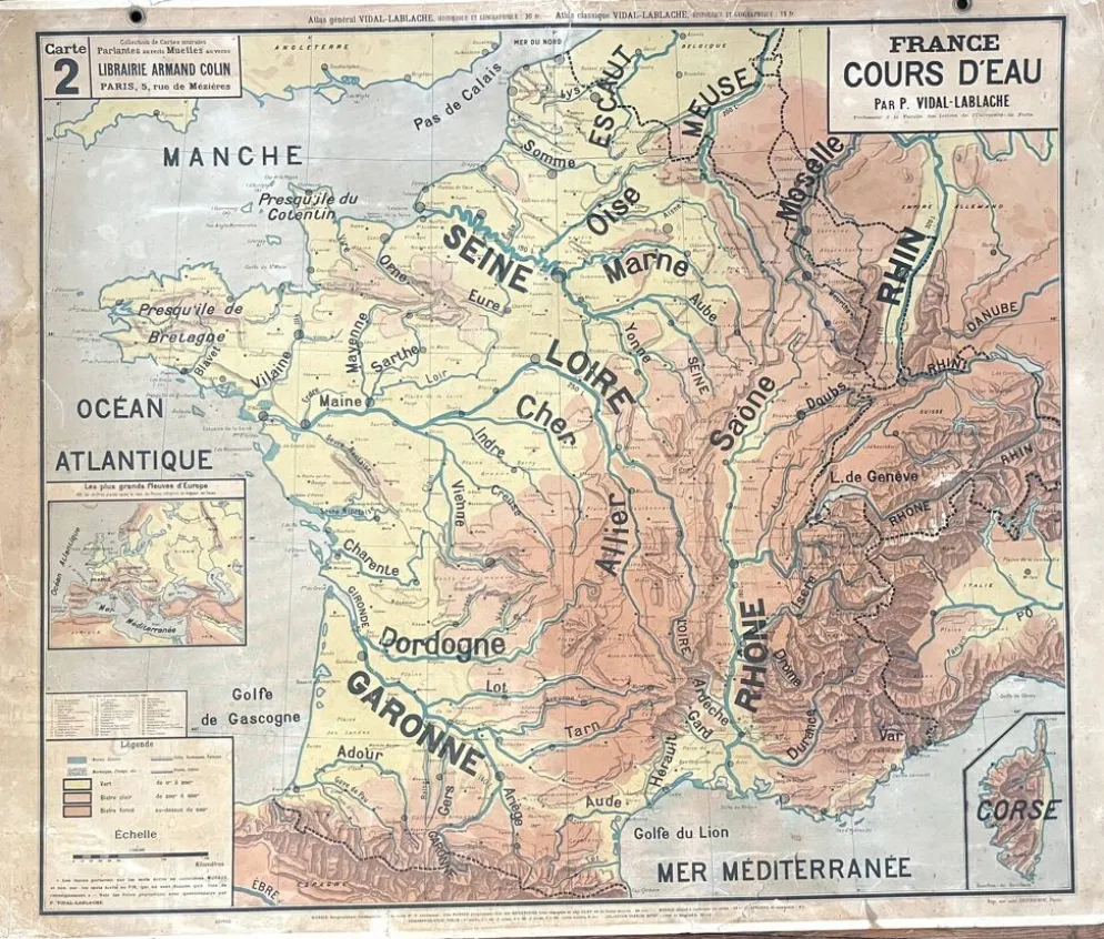 Ancienne carte Vidal Lablache 2, Mézières, T46, 1910 - France Cours d'eau