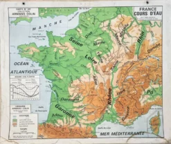 Ancienne carte Vidal-Lablache 301, 1950 - France, départements, fleuves