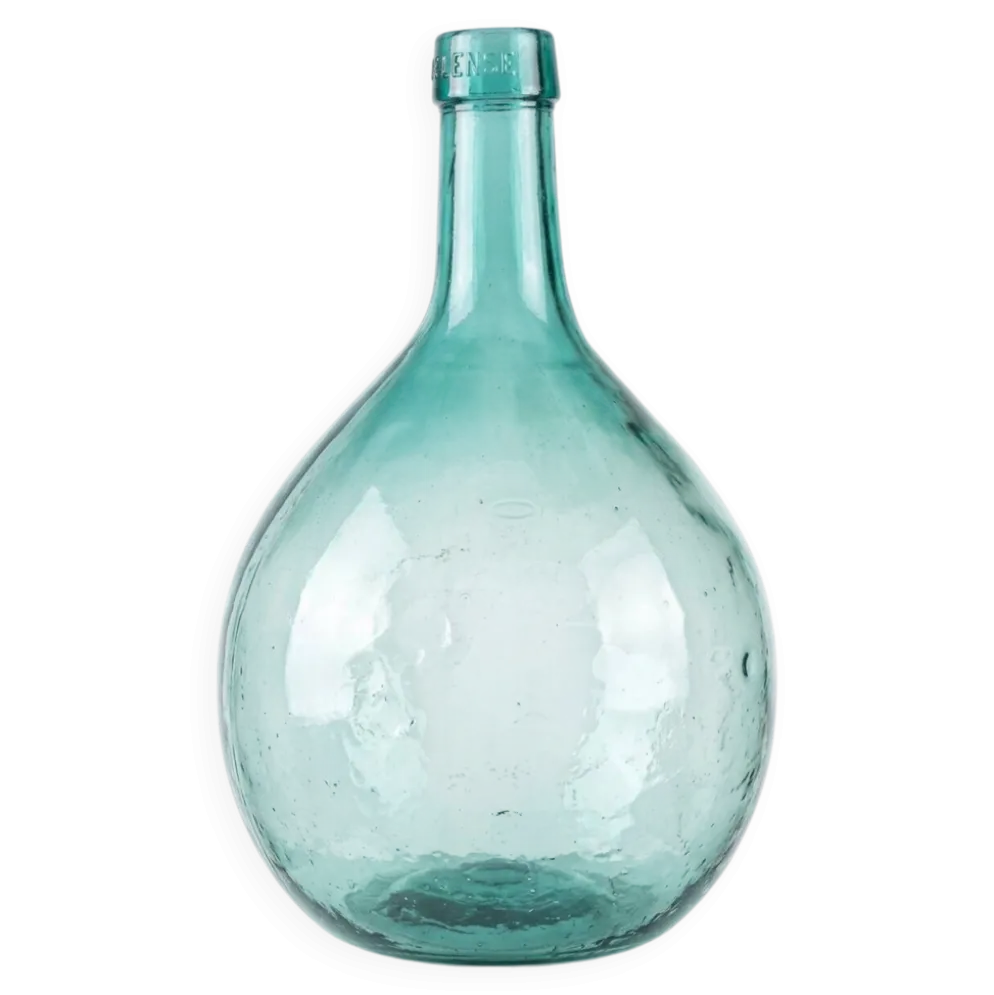 Ancienne dame-jeanne signée v. ayelense - verre turquoise lumineux