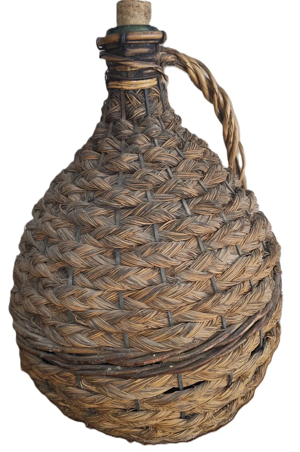 Ancienne Dame-Jeanne Tressée avec Anse et Bouchon Liège