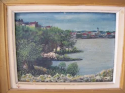 Ancienne huile sur carton d'un paysage marin et côtier signé H.Walter