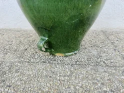 Ancienne jarre à huile en terre cuite vernissée vert, fin XIXème