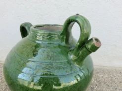 Ancienne jarre à huile en terre cuite vernissée vert, fin XIXème