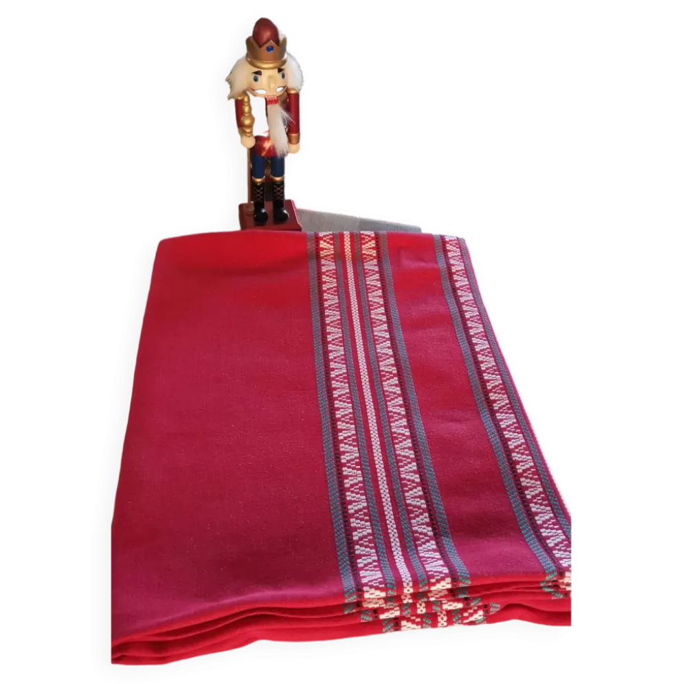 Ancienne nappe rectangulaire rouge Basque