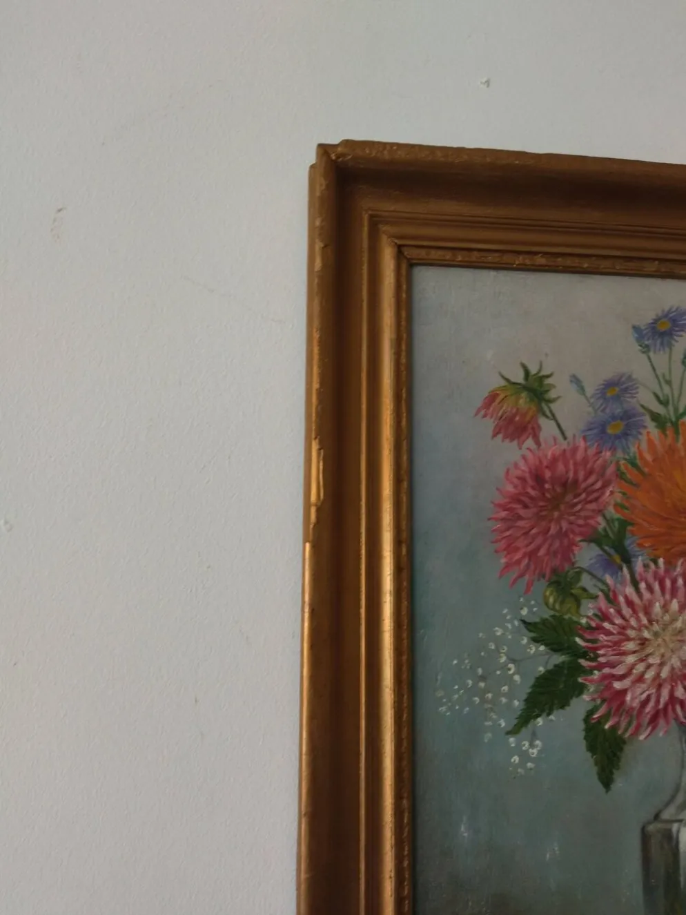 Ancienne peinture sur panneau - Chaton et Fleurs - Signé Léon Chevalier