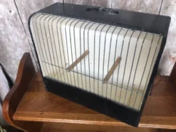 Ancienne petite cage a oiseaux caoa bois + métal + bac plastique vintage