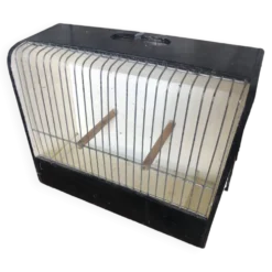 Ancienne petite cage a oiseaux caoa bois + métal + bac plastique vintage