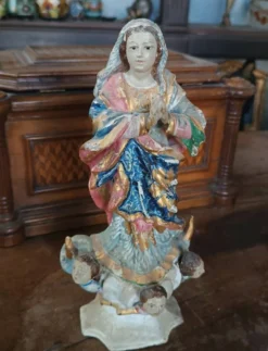 Ancienne petite sculpture en bois, Vierge Immaculée, Amérique du Sud, XIXe siècle