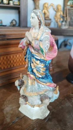 Ancienne petite sculpture en bois, Vierge Immaculée, Amérique du Sud, XIXe siècle