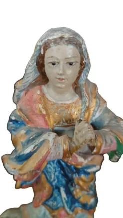 Ancienne petite sculpture en bois, Vierge Immaculée, Amérique du Sud, XIXe siècle