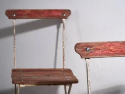 Anciennes chaises de jardin pliantes rouges (vers 1920). Ensemble de 4 pièces