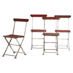 Anciennes chaises de jardin pliantes rouges (vers 1920). Ensemble de 4 pièces