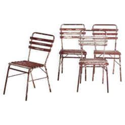 Anciennes chaises de terrasse rouges et blanches (vers 1920). Ensemble de 4 pièces