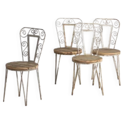 Anciennes chaises d’extérieur blanches (vers 1920). Ensemble de 4 pièces