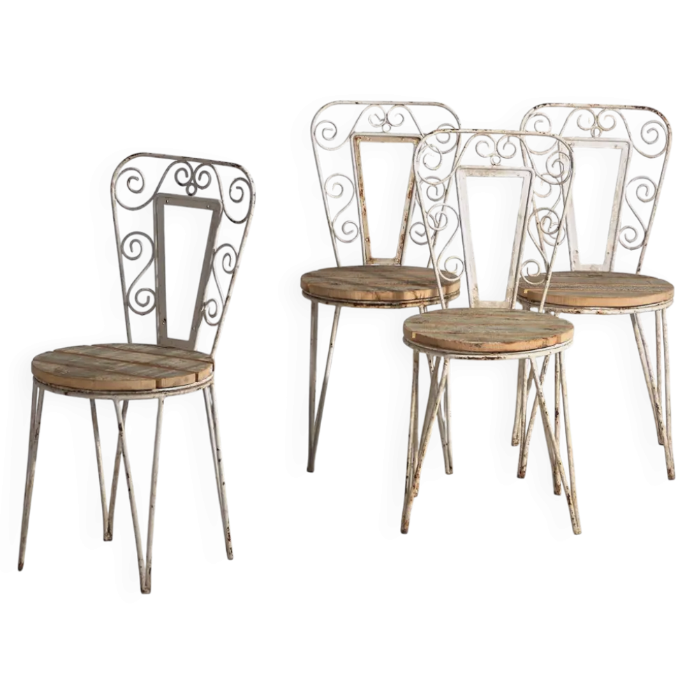 Anciennes chaises d’extérieur blanches (vers 1920). Ensemble de 4 pièces