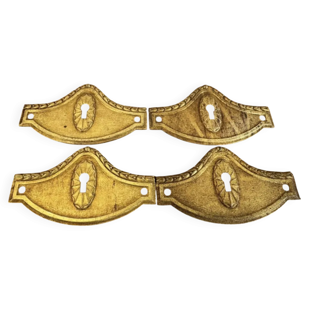 4 anciennes entrée de serrure en bronze/laiton doré meuble Louis XV Na