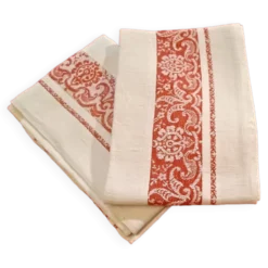 2 anciennes serviettes de table damassées rouges et blanches